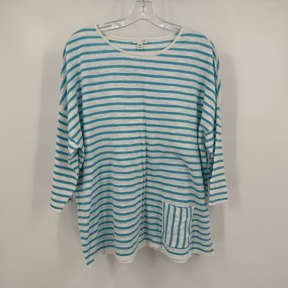 J. Jill Women Coastal Nautical Top Sz 1X Preppy Beachy Summer Cotton Linen Blend